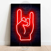 Rock On | Red Neon Hand Sign Wall Art Print
